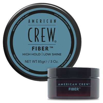 American Crew Fiber hair fiber container with blue lid and dark jar