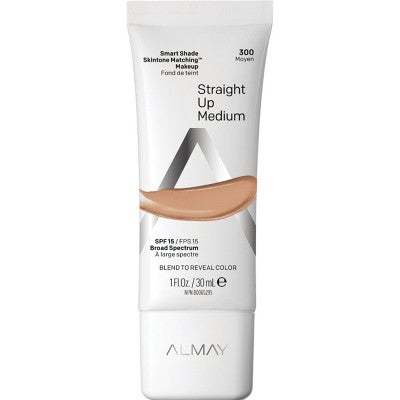 Liquid foundation makeup tube, Straight Up Medium, tone-matching, with SPF 15.