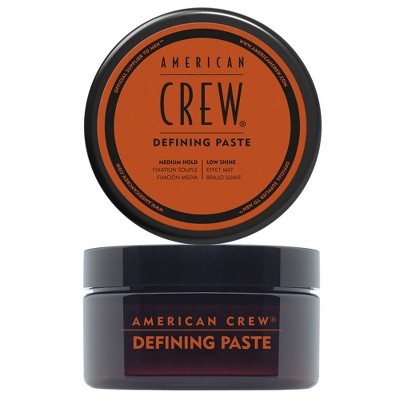 American Crew Defining Paste hair gel paste jar with black cap and orange label, low shine