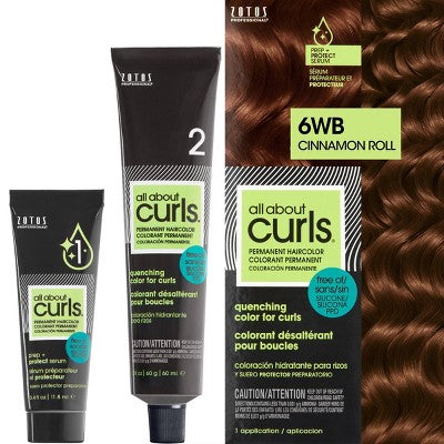 Permanent hair color squeeze tube, 6WB Cinnamon Roll, with second tube and product box
