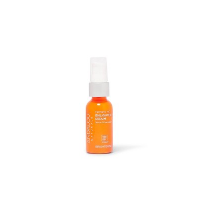 Brightening turmeric and C serum bottle with white pump, orange glass