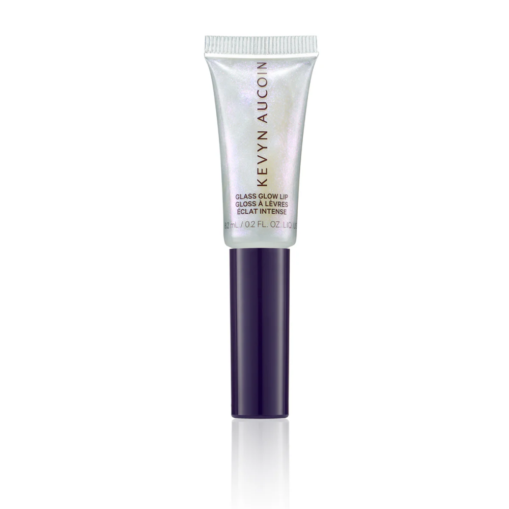 Iridescent clear lip gloss tube with silver cap