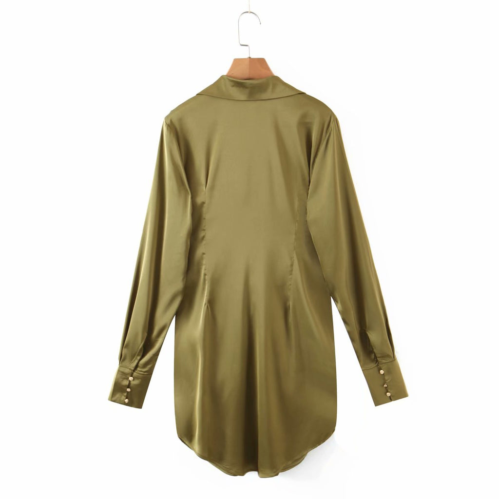 mini dress summer long sleeves women irregularity pleated vocation style loose white shirtdress