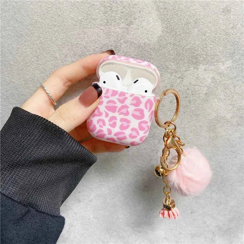 Kawaii Pink Leopard AirPods Pro 2 Case with Hairball Keychain – Soft TPU Cover