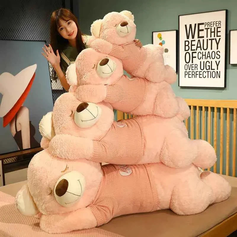 Giant Lying Sweater Bear Plush Toy (31.5/39.4 in) - Soft Stuffed Pillow Xmas Gift