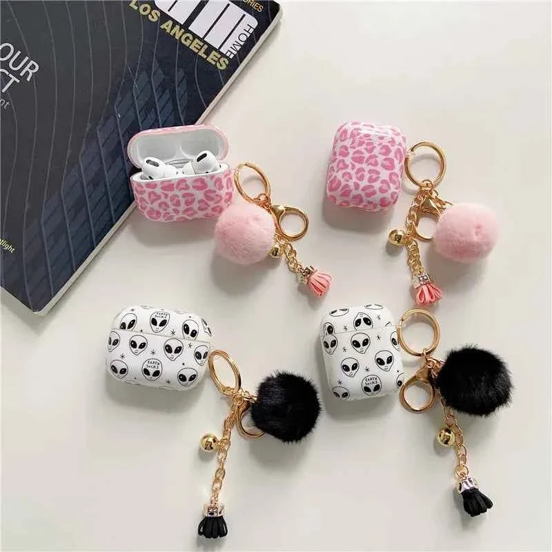 Kawaii Pink Leopard AirPods Pro 2 Case with Hairball Keychain – Soft TPU Cover