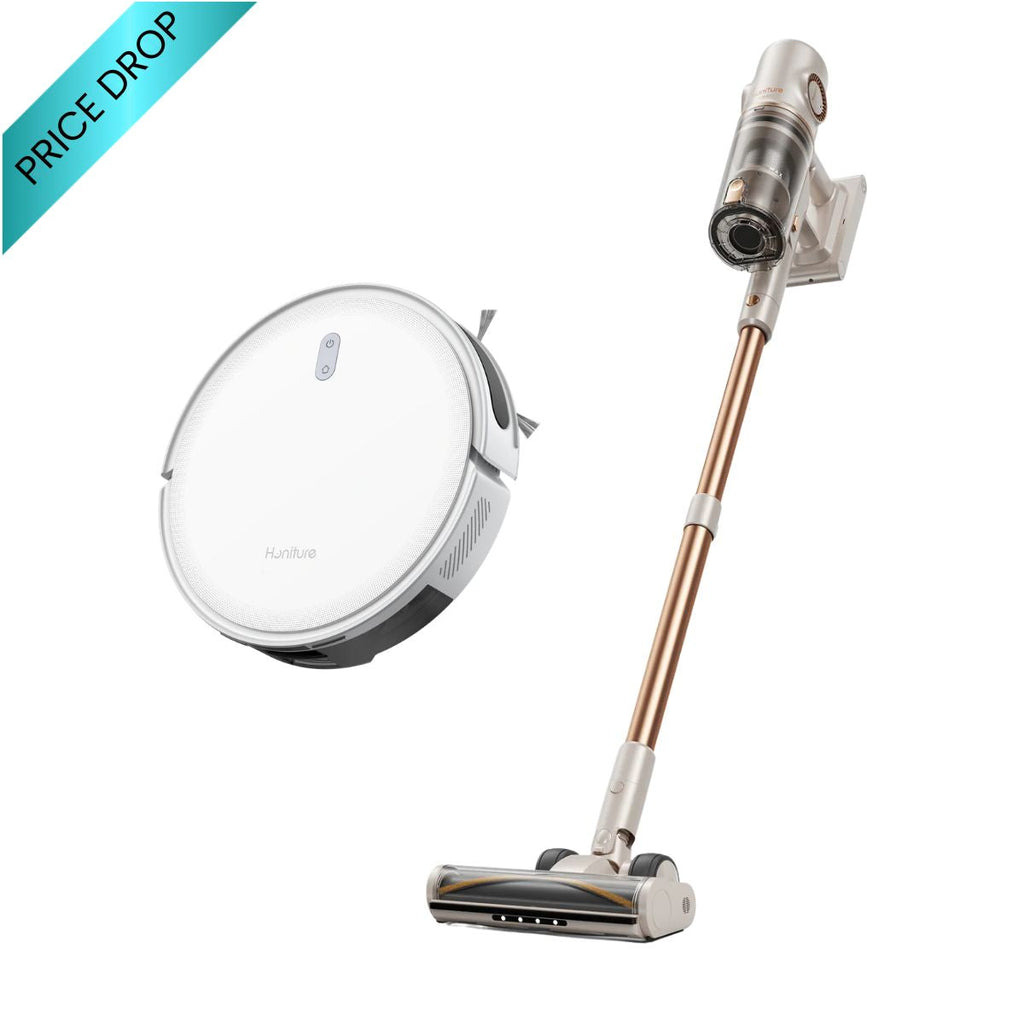 Honiture home cleaning bundle: white robot vacuum and stick mop