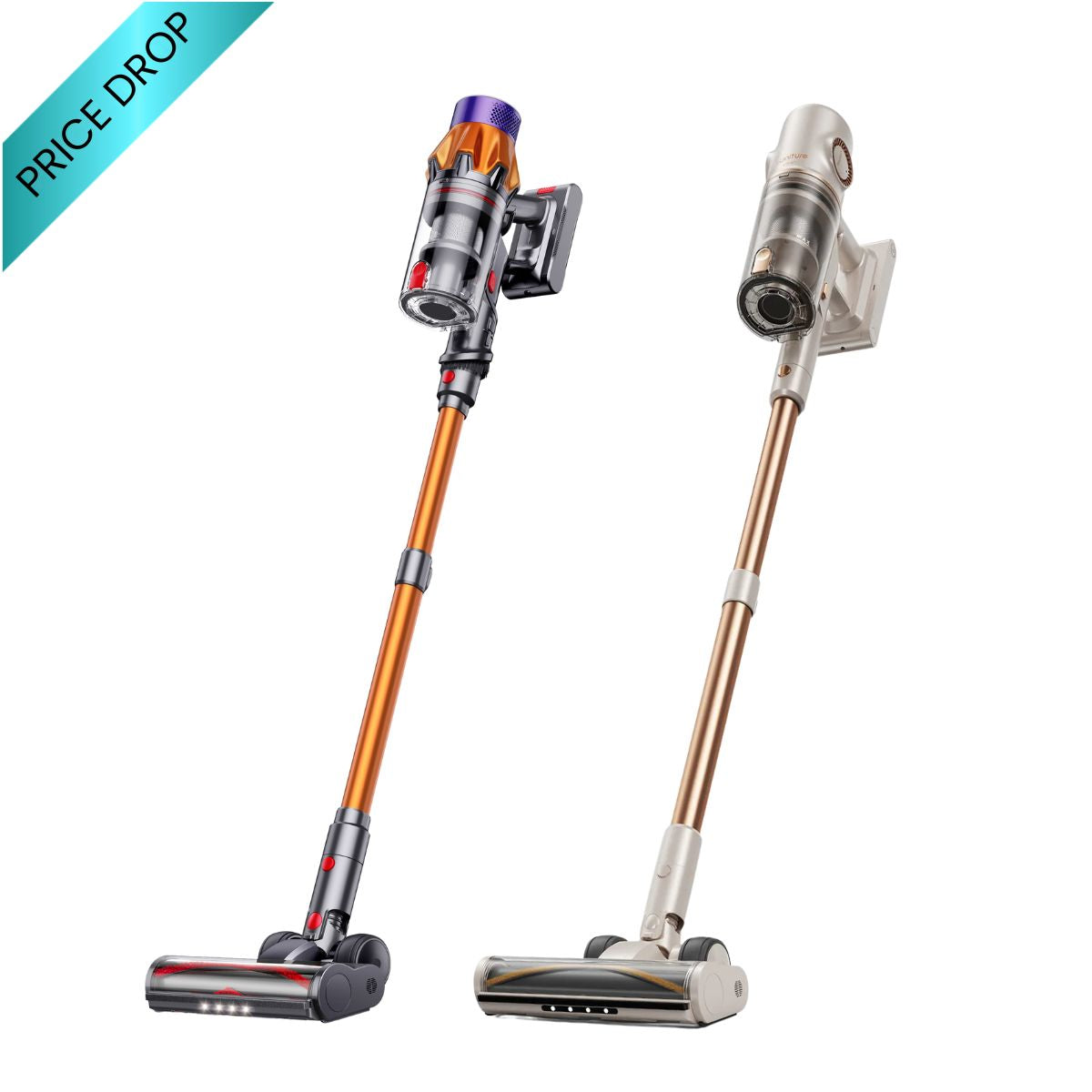 Cordless stick vacuum cleaner with floor nozzle, orange and silver/white set
