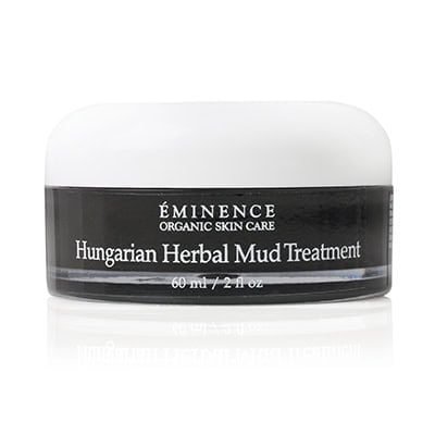 Eminence Hungarian Herbal Mud Treatment jar, black lid and clear cream label