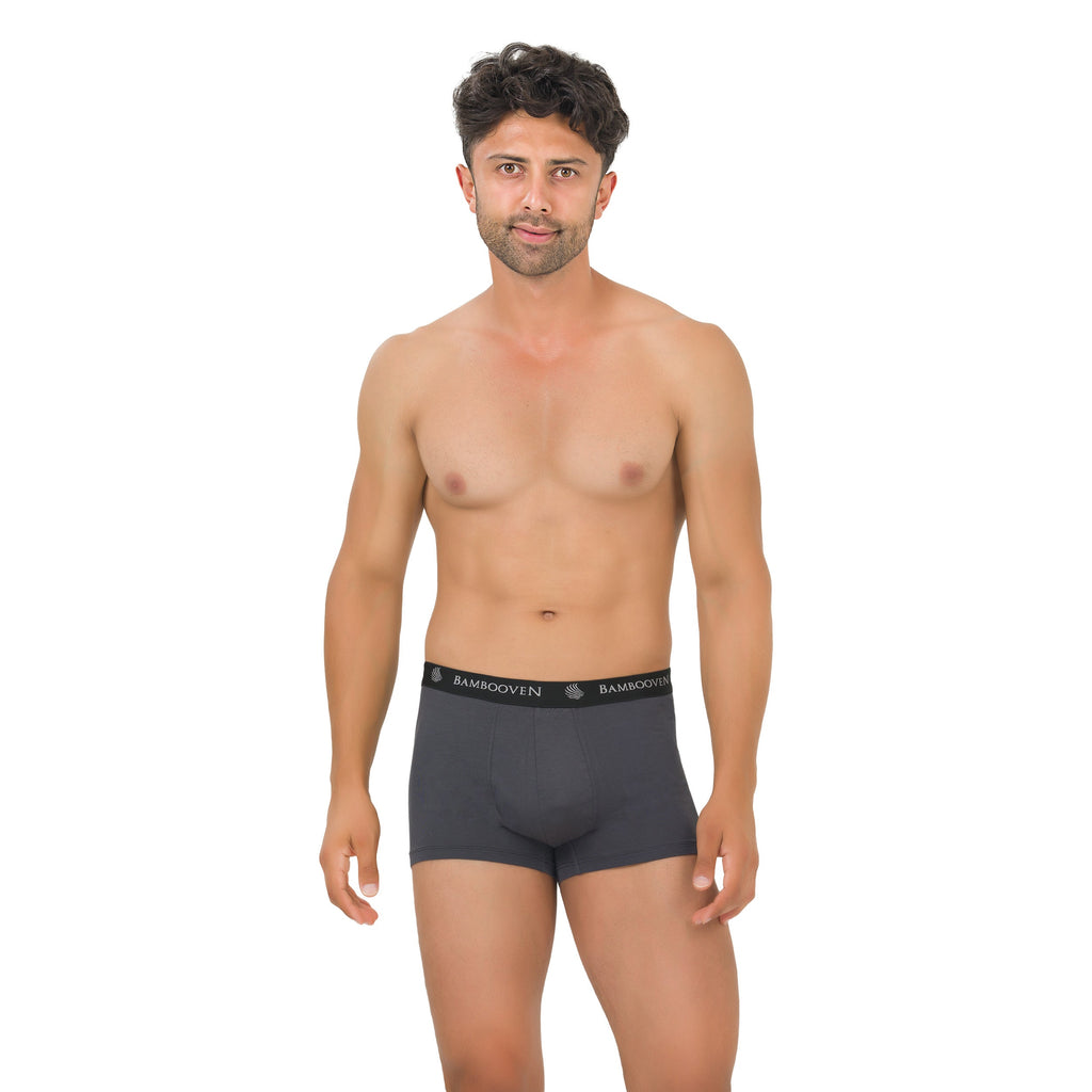 Men's bamboo trunks with pouch, dark gray boxer briefs, front view