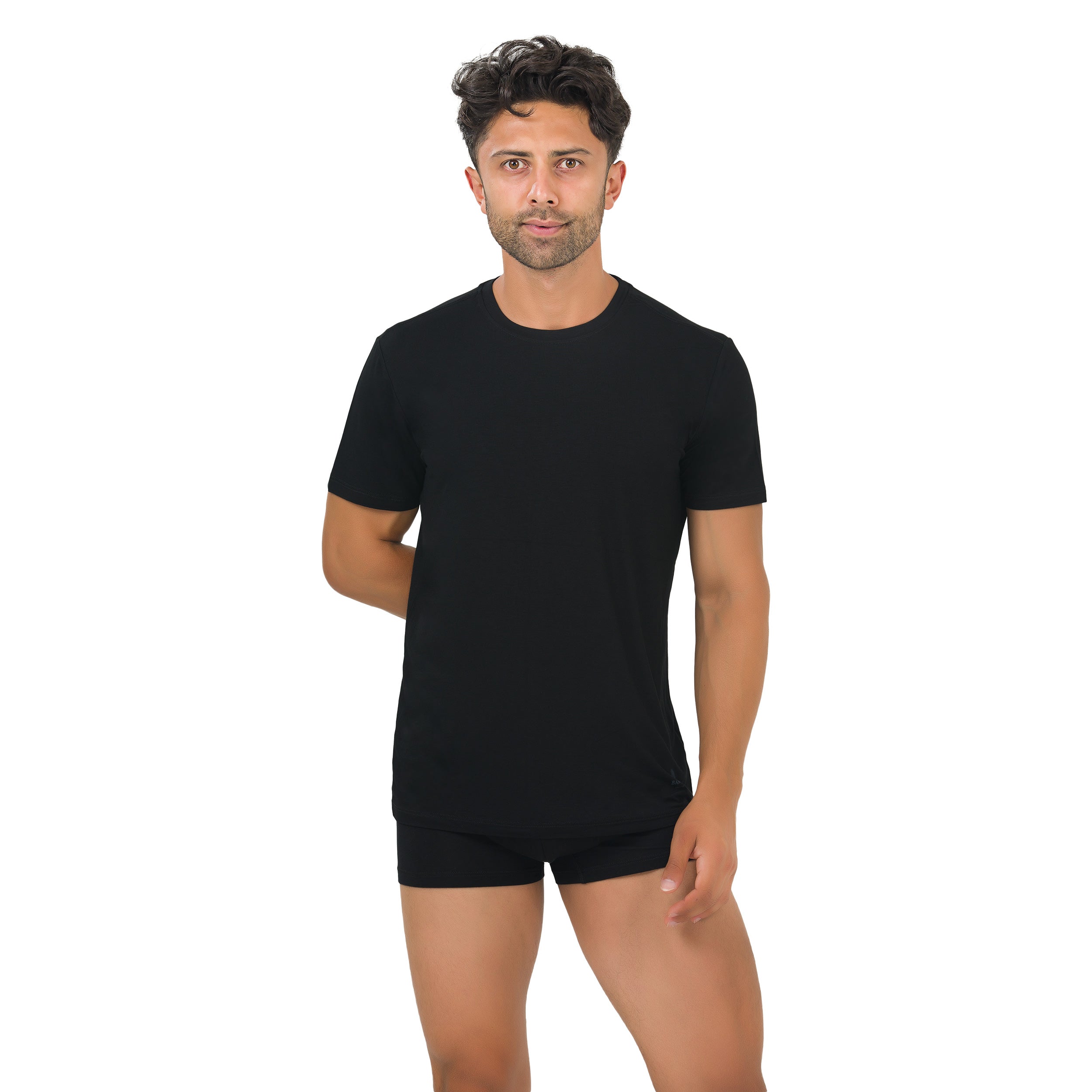 Men's crew neck undershirt in black, short sleeves