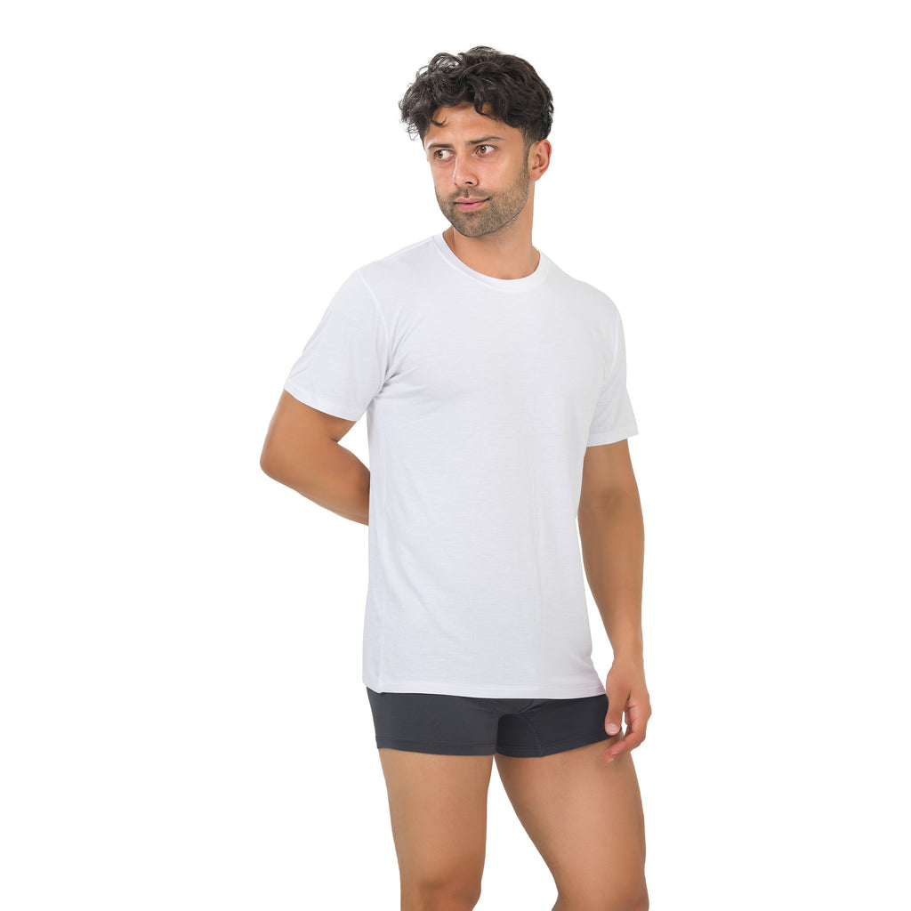 Men's crew neck undershirt in white, short sleeves