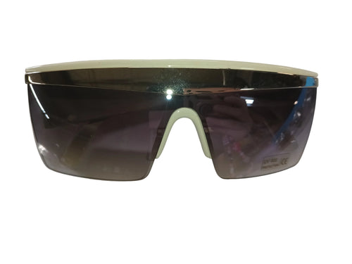 Black mirror sunglasses with dark rectangular lenses and wide brow bar