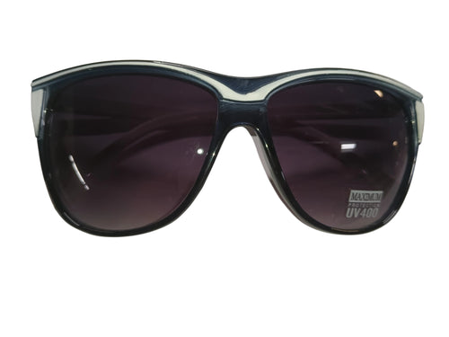 Black retro sunglasses with dark lenses, sculpted frame, and UV400 marking