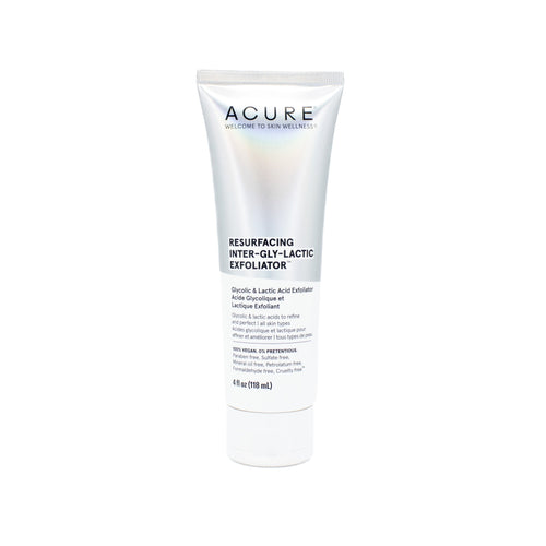 Acure resurfacing inter-gly-lactic exfoliator tube, white squeeze tube with label