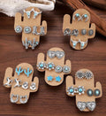 Turquoise western theme earrings assortment with cactus, star, and hoop dangle designs