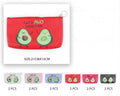 Red avocado print accessory pouch with zipper and small keyring loop