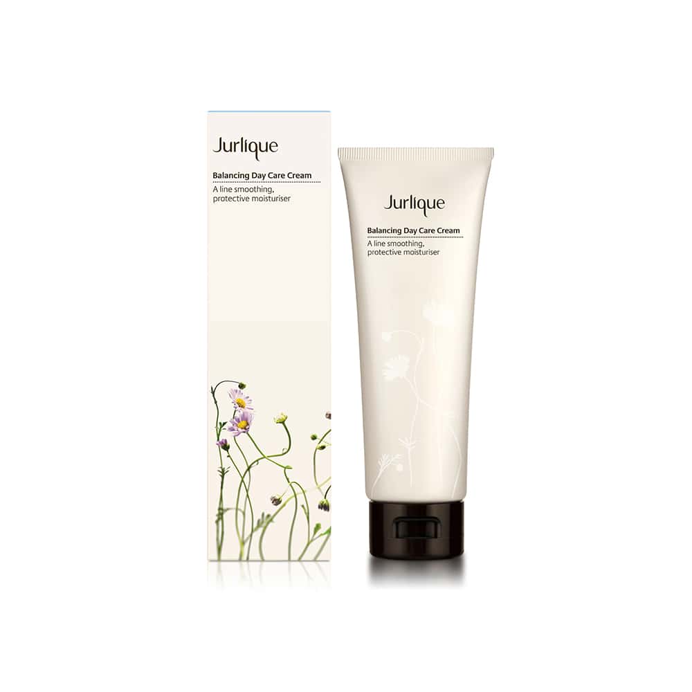 JURLIQUE balancing day care cream tube, white with black cap, with matching box