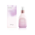 Hydrating mist bottle and box, pink glass with rose spray cap and purple label