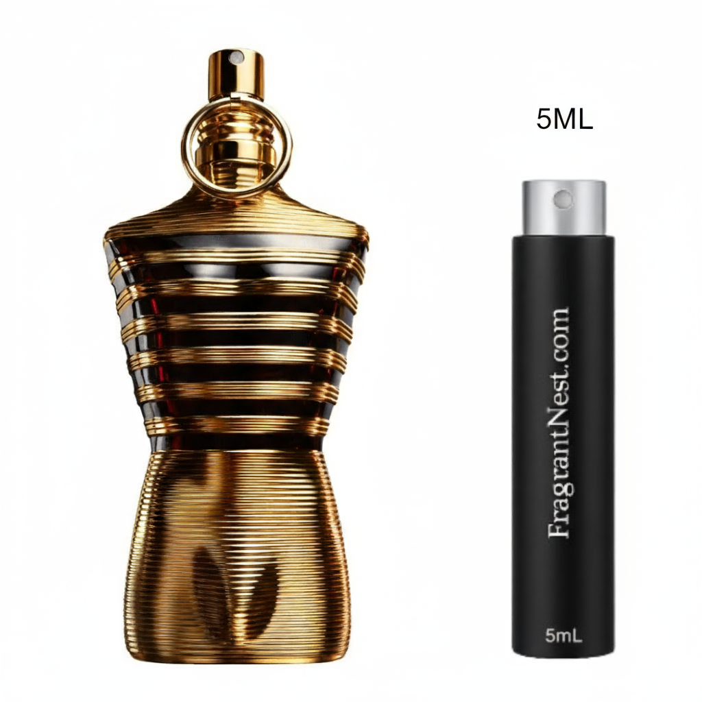 Gold fluted cologne travel spray bottle, 5 mL