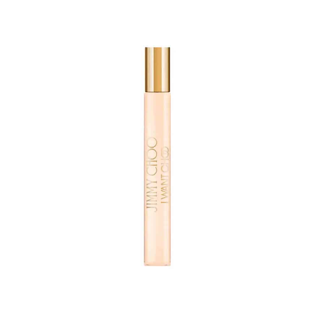 Jimmy Choo I Want Choo travel spray bottle, clear pink glass with gold cap