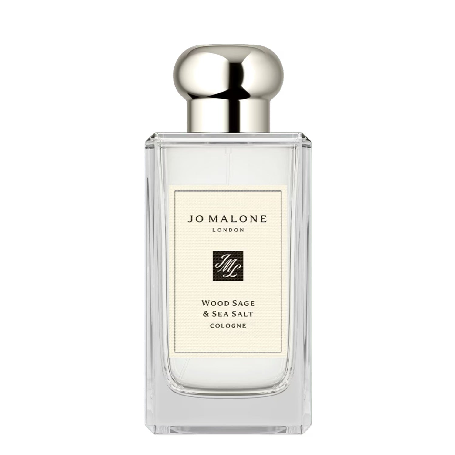 Jo Malone London Wood Sage & Sea Salt Cologne glass bottle with silver cap