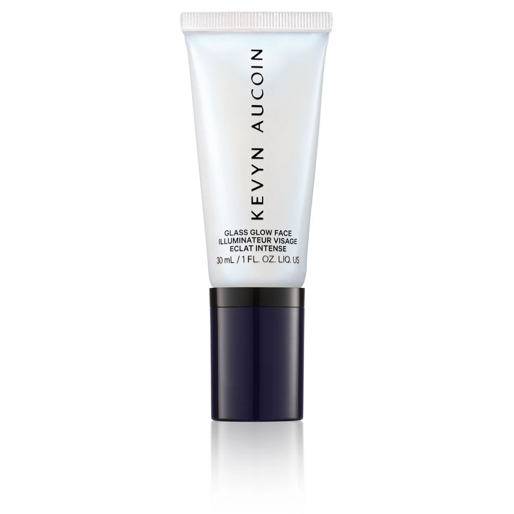 Face and body gloss tube, clear/white glass glow finish.