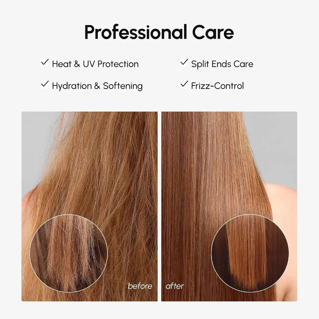 Hair texture before-and-after panels with visible smoothing effect