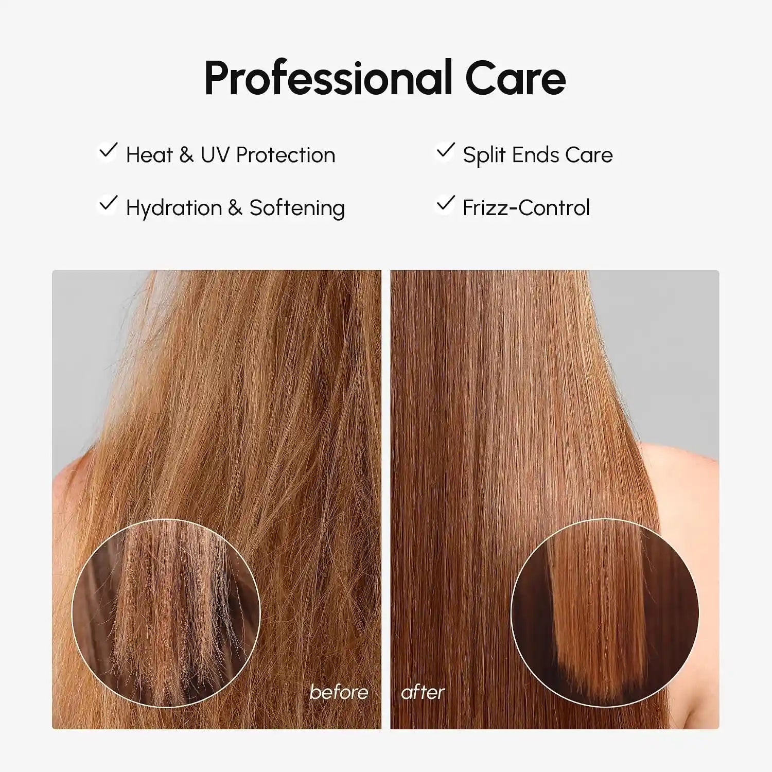 Hair texture before-and-after panels with visible smoothing effect