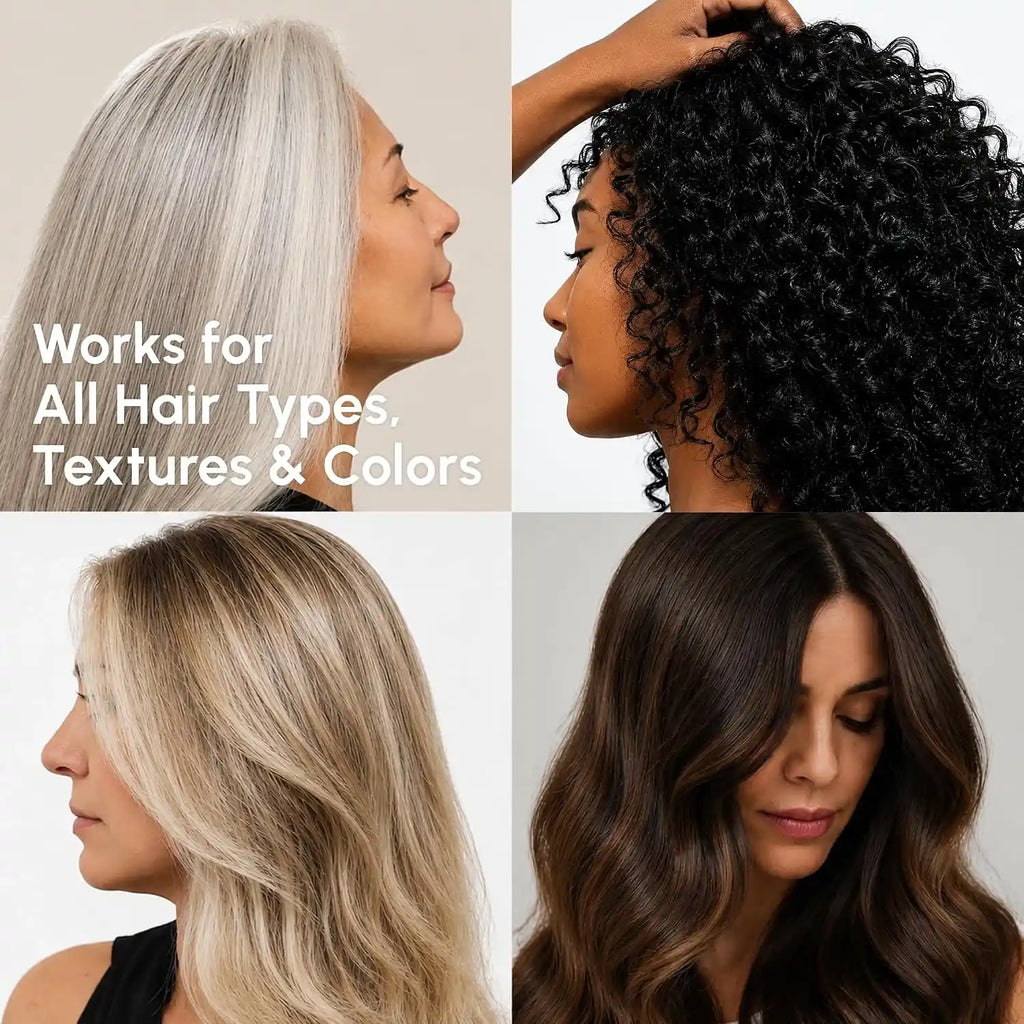 Hair types comparison showing smooth, styled hair on multiple heads