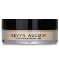 Kevyn Aucoin loose powder jar with black lid and clear container, beige powder visible.