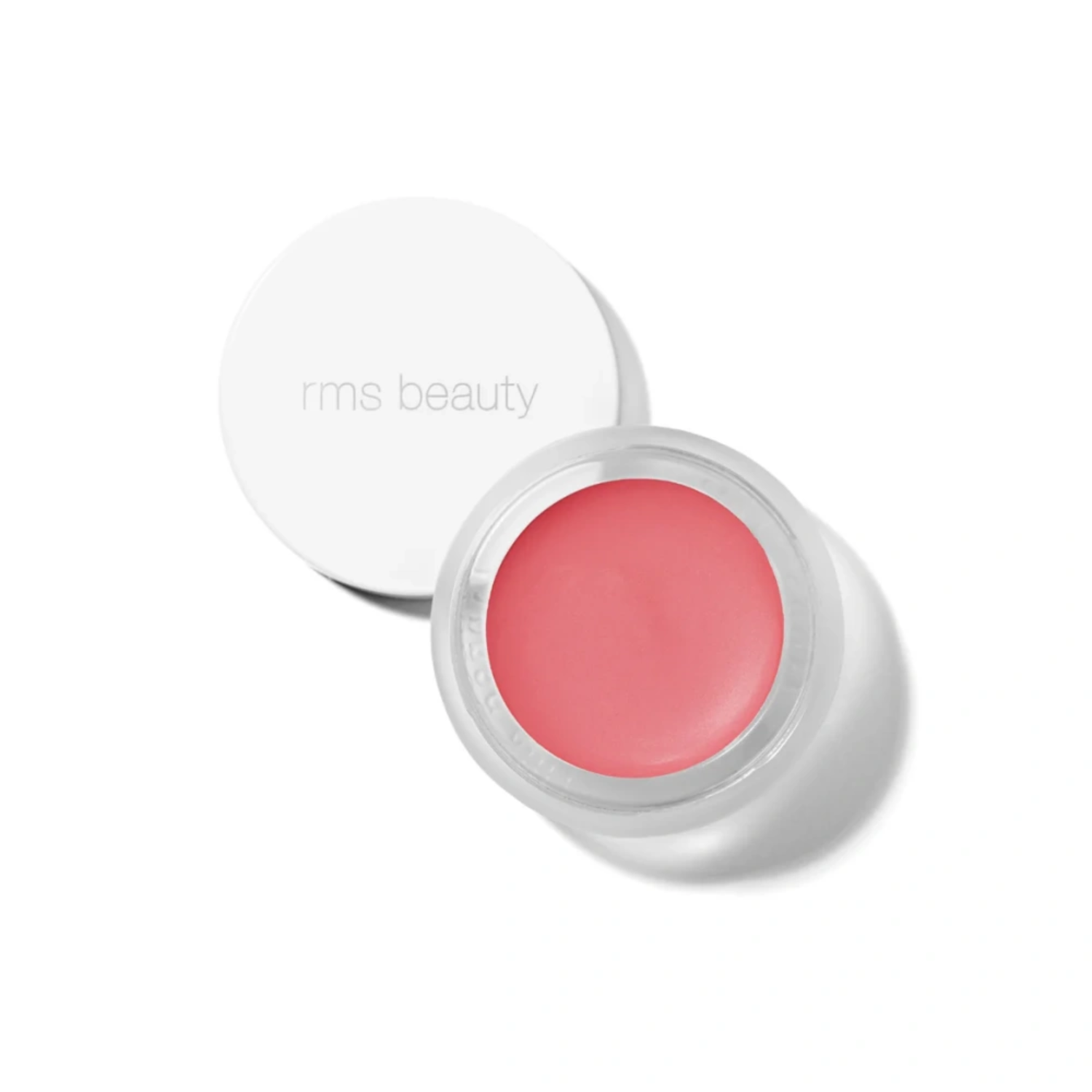 RMS Lip2Cheek balm in clear round pot, soft pink-coral shade