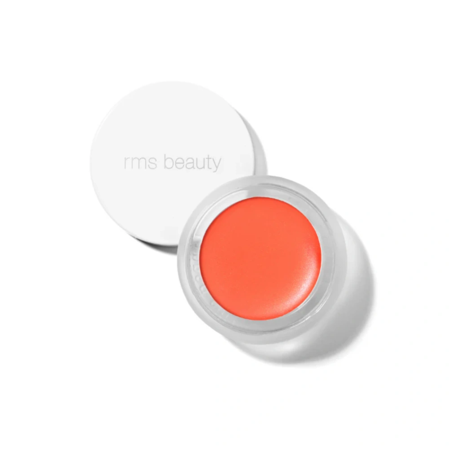 RMS Lip2Cheek balm in clear round pot, bright orange shade