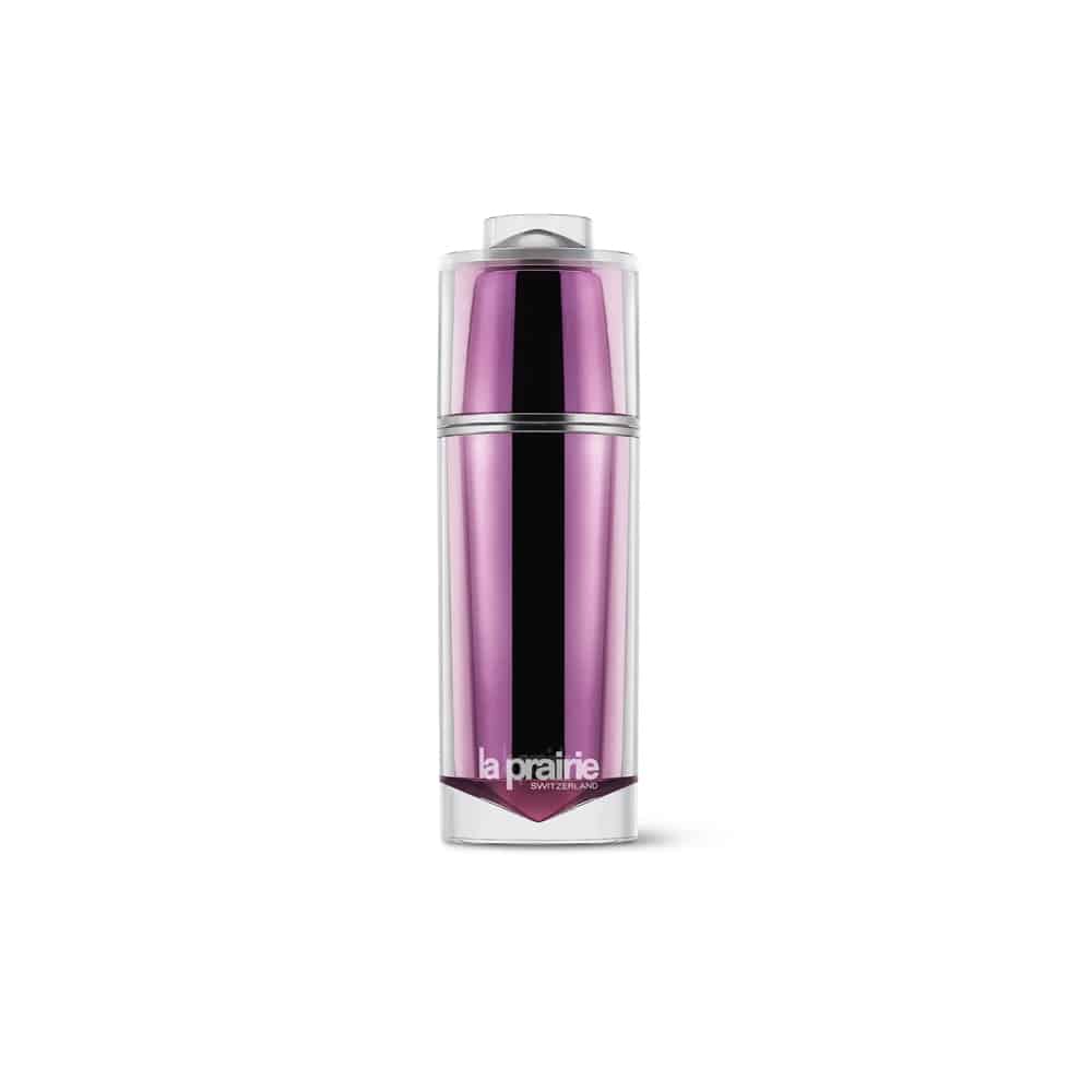 La Prairie elixir bottle, silver cap, purple glass