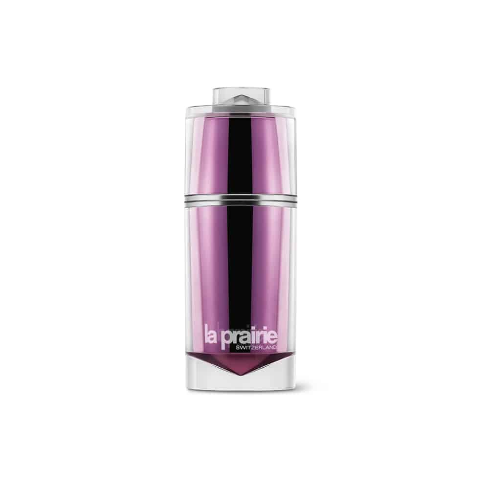 La Prairie eye elixir bottle with purple serum and silver cap