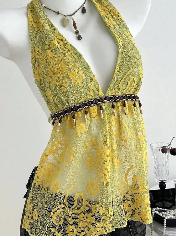 The Salty Season Lace Halter Cami Top