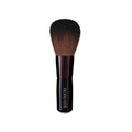 Bronzer brush with rounded brown bristles and dark handle with Laura Mercier logo