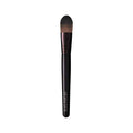 Blush cream color brush with tapered brown bristles, black handle, and pink ferrule