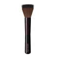 Finishing makeup brush with brown bristles and black rose-gold handle