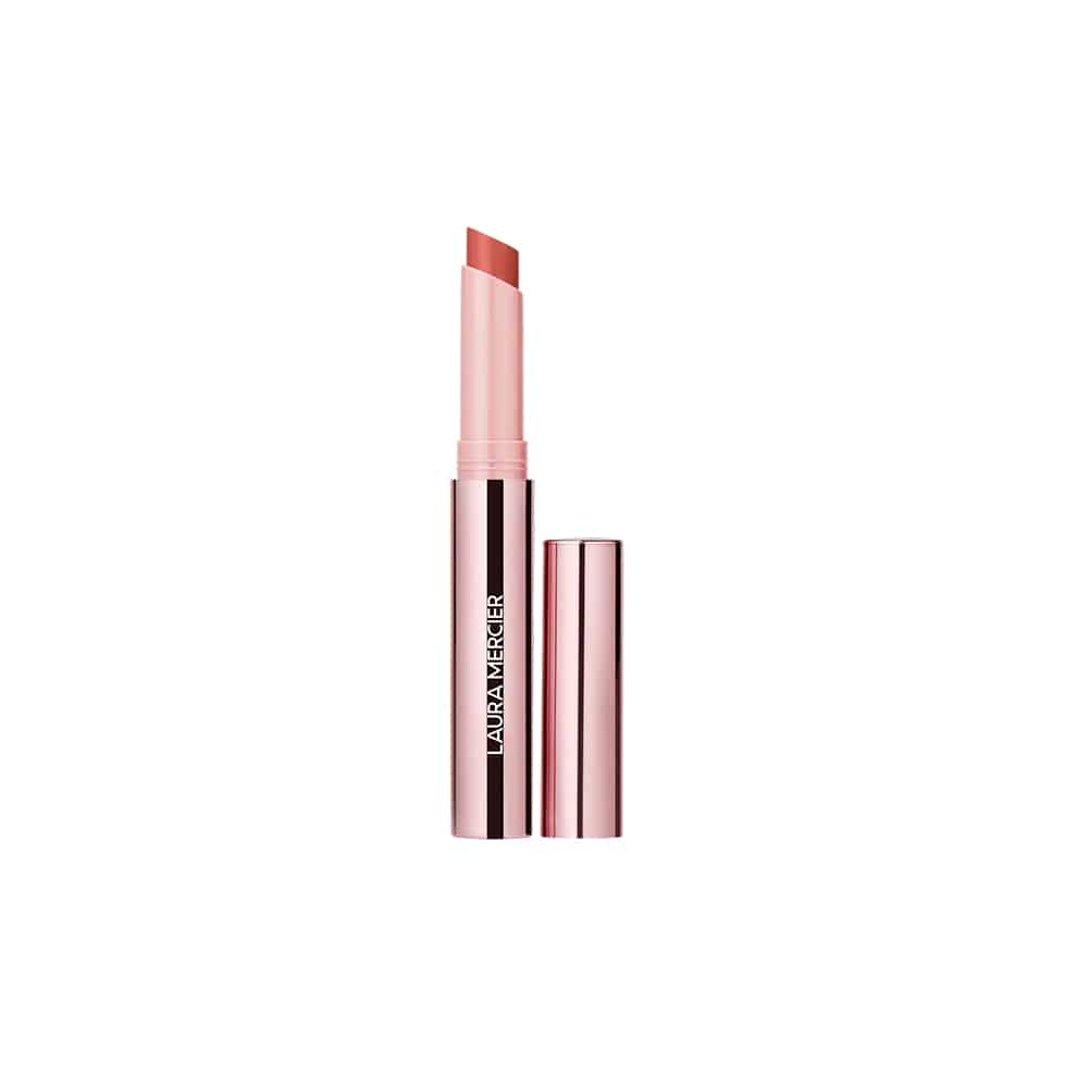 Laura Mercier lip color in light pink tube, deep red shade tip and rose-gold base
