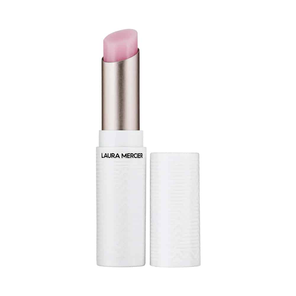 Laura Mercier hydrating lip balm in silver tube with pink balm top
