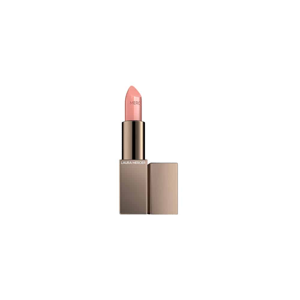 Peach lipstick in gold case with beige open bottom