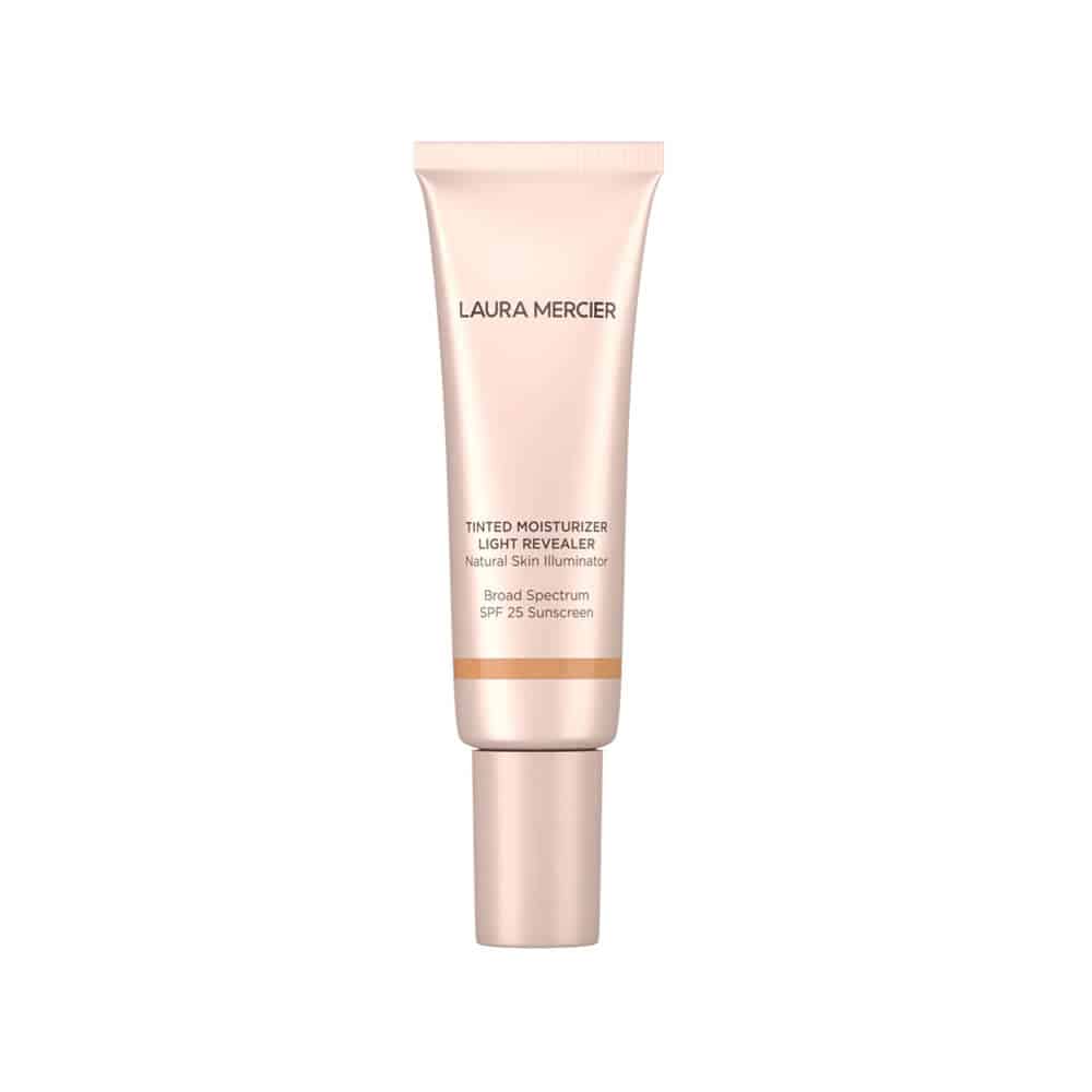 Tinted moisturizer tube with SPF 25, light neutral beige-toned cream