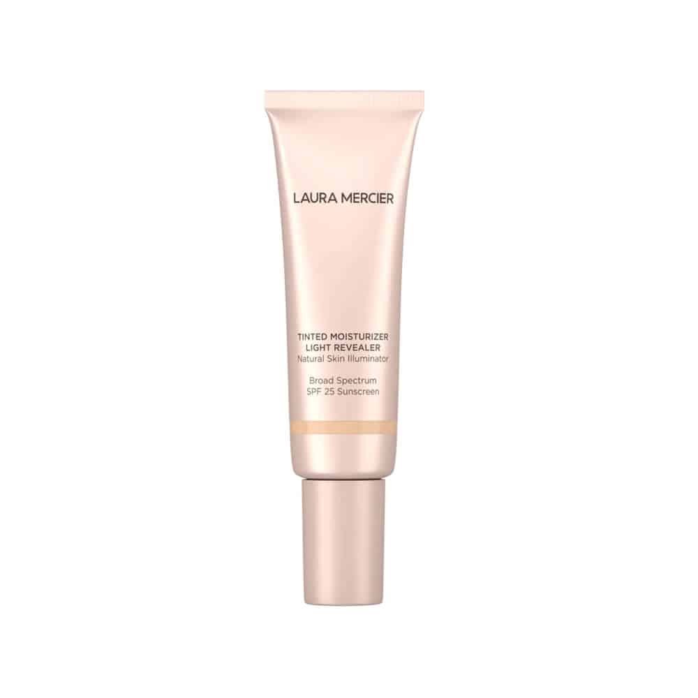 Tinted moisturizer tube with SPF 25, light rosy beige cream