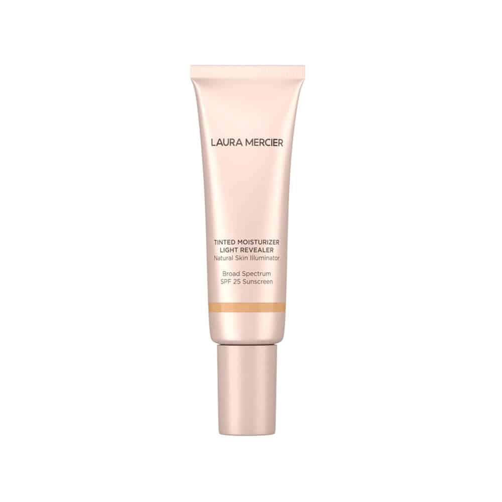 Tinted moisturizer tube with SPF 25, soft light peach beige cream