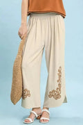 Linen Embroidered Wide-Leg Boho Pants