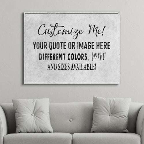 Framed custom canvas print with 'Customize Me' text, ready to hang