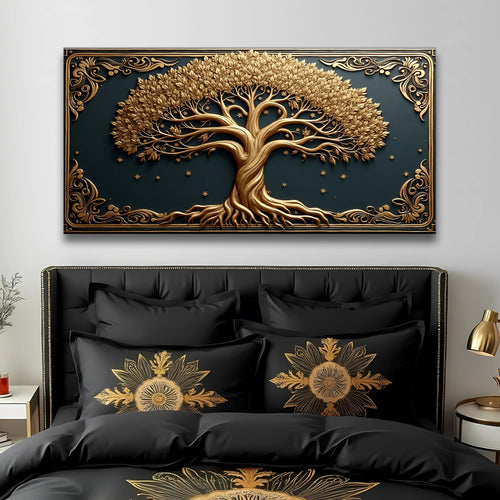 3D Celtic Tree of Life wall art, gold relief tree over dark blue board