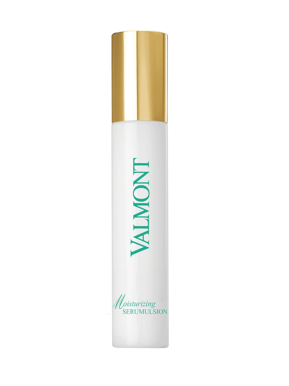 Hydration moisturizing serum in white pump bottle with gold cap and teal Valmont label
