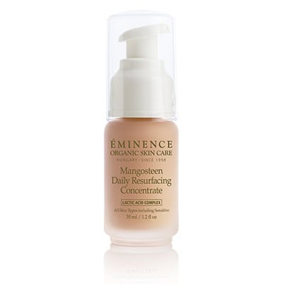 Mangosteen daily resurfacing concentrate pump bottle, cream label and bottle